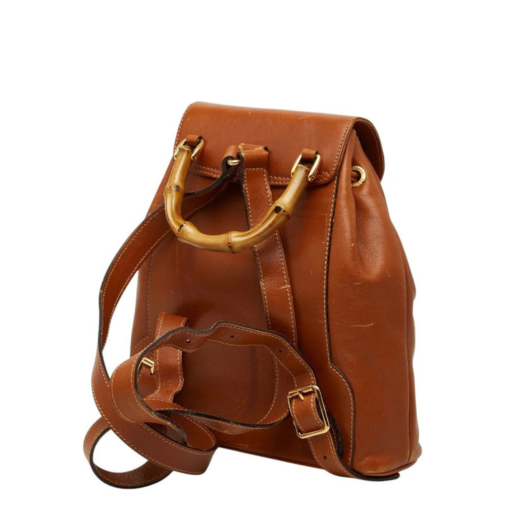 Gucci Leather Brown Daybag Rucksack Bamboo Backpack Brown